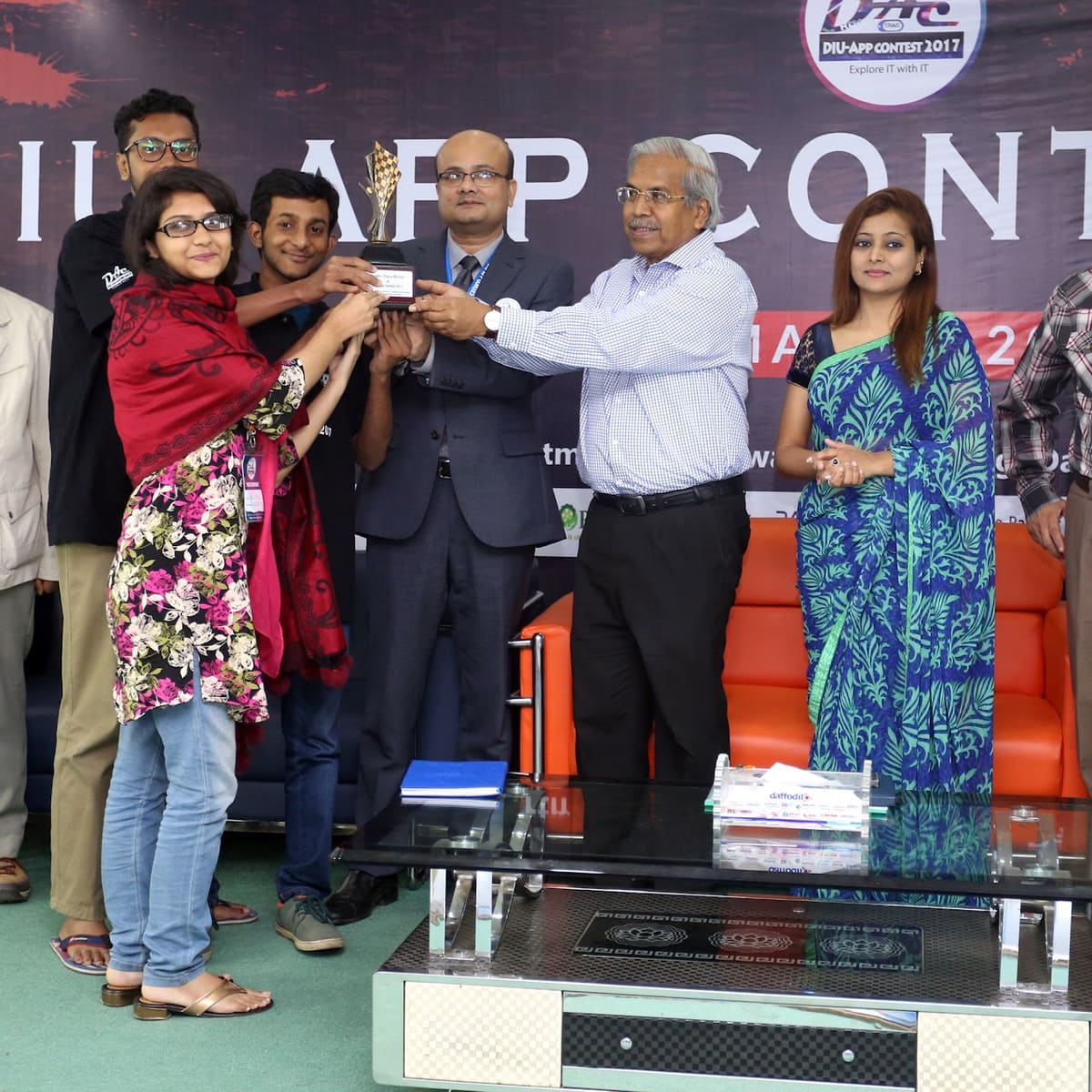 Receiving the award on stage at the DIU App Contest 2017